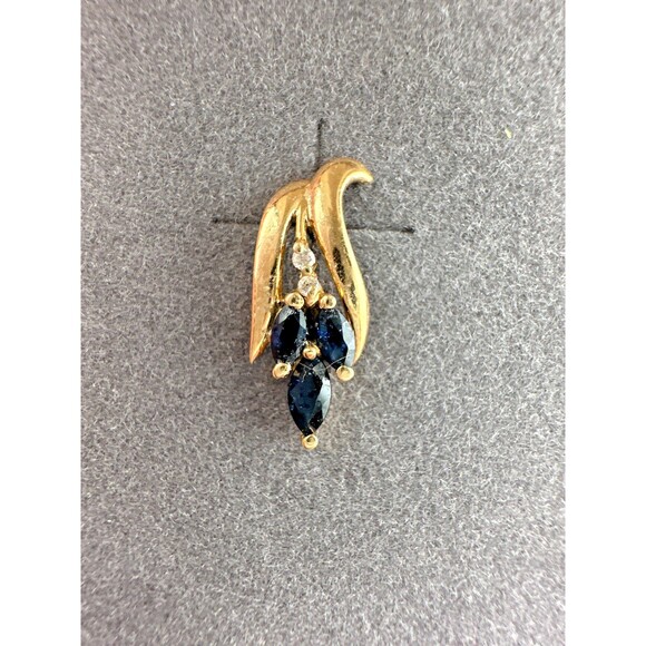 14K Solid Gold Natural Sapphire & Diamond Earrings – Marquise Cut, JC Penney - Picture 3 of 9